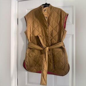 Quilted Sleeveless Belted Vest - Camel